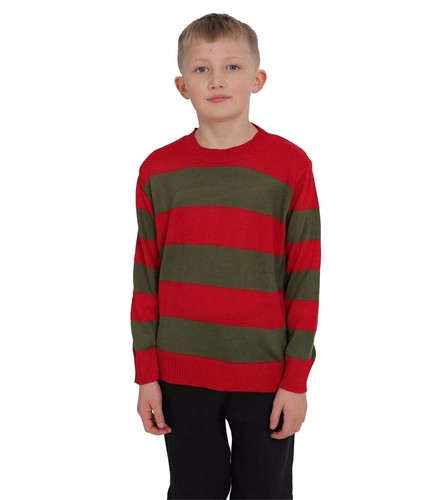 KIDS FREDDY JUMPER HALLOWEEN FANCY DRESS COSTUME KRUEGER STRIPE SWEATSHIR 5-13 - 第 1/2 張圖片