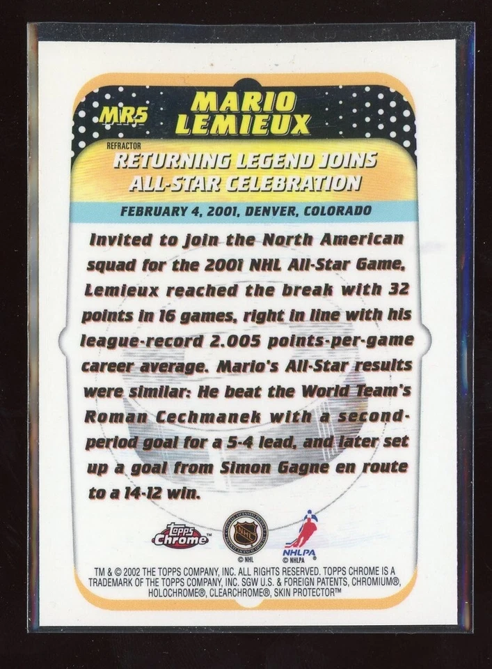2001-02 Topps Chrome Mario Returns Refractors #MR5 Mario Lemieux - Image 2 of 2