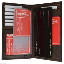 Brown Real Genuine Leather Slim Checkbook Cover Organizer Wallet Men Women