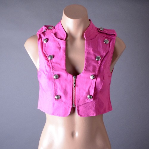 Fuchsia Rosa Steampunk Military Gothic Ärmellos Tailliert Crop Top Trägershirt M