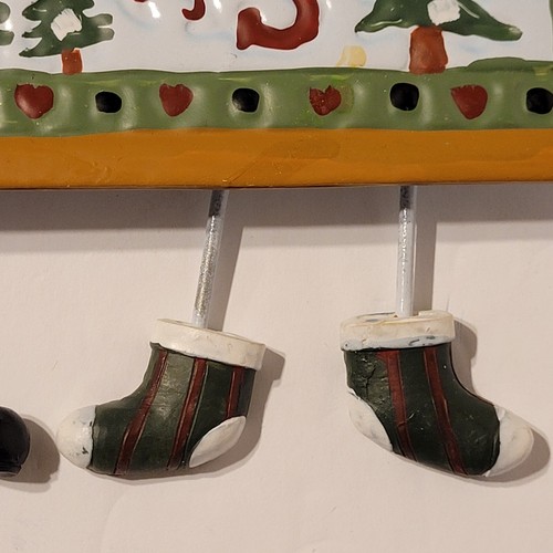 Vintage Snowman Merry Christmas Enameled Metal Wall Hanging Country Rustic MINT - Picture 12 of 16
