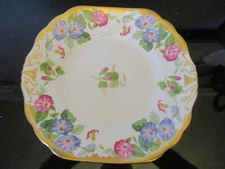 Vintage Royal New Chelsea Morning Glory Floral Gold Gilt Porcelain Cake Plate!