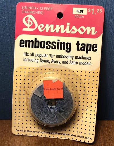 VINTAGE Dennison Embossing Tape Refill Replacement Roll - 12 Feet BLUE 3/8” NEW - Picture 1 of 9