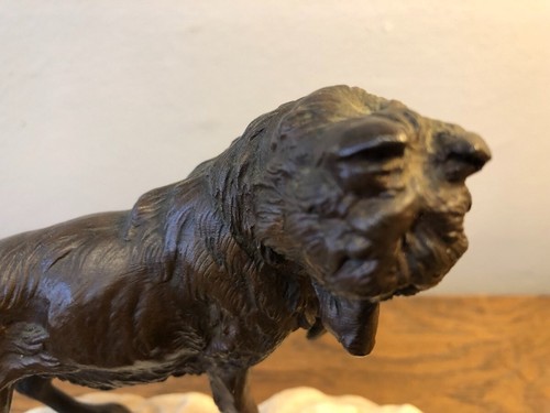 Antique Unique Bronze Dog Animal Statue Signed 'Arson' on White Marble Base 19th - Picture 2 of 7