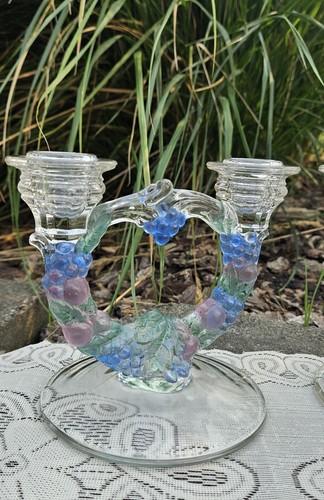 Indiana Glass Grape Garland Double Armed Candle Holders. Vintage Pair of 2. - Picture 3 of 24
