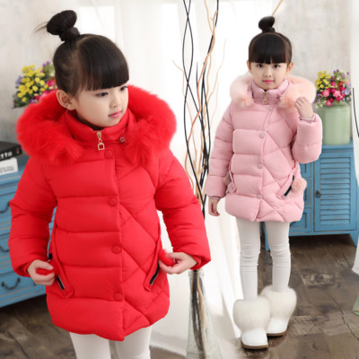 Kids Girls Winter Cotton Down Jacket Long Hooded Coat Warm Puffer Outwear Parka