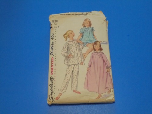 VTG 50s Simplicity Sewing Pattern 1828 Girls Nightgown Shorties Pajamas Size 8 - Picture 1 of 3