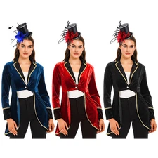 Womens Coat Role Play Jacket With Feather Hat Tailcoat Long Sleeve Masquerade