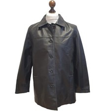 Berkertex Black Button Up Leather Jacket Uk Women's 16 Aa529