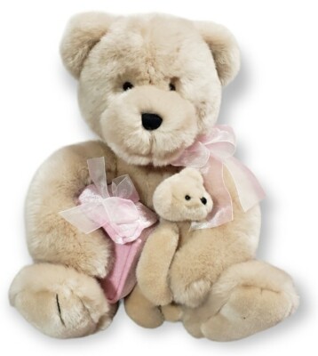 Zales Plush Bear Mother Baby Teddy Bear Jewelry Gift Box Bag Pink Super  Soft