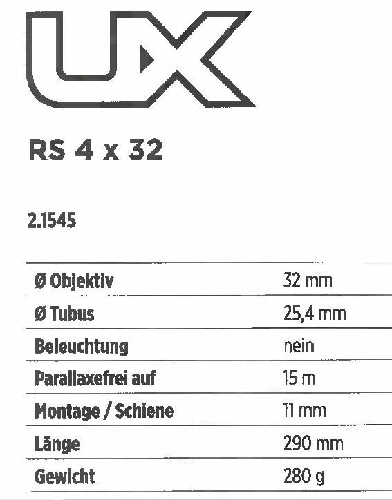Walther UX Zielfernrohr mit Absehen 8, RS 4 x 32 Fernrohr Luftgewehr 11mm  21545 - Bild 4 von 4