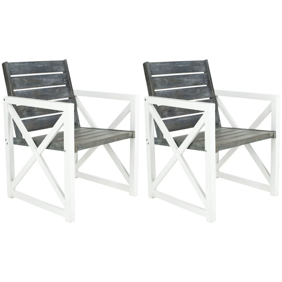 SAFAVIEH Outdoor Collection Irina Arm Chair | White/Ash Grey | - Image 3 of 4