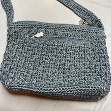 The Sak Women's Blue Crochet Zip Top Shoulder Bag Handbag Purse