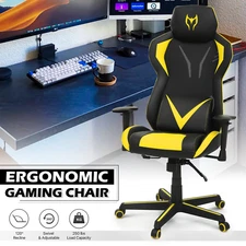 Yellow Leather Racing Gaming Chair Home Ergonomic High Back Computer Swivel Seat