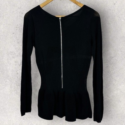 Maje Black Peplum Sweater Top Size M Stretch Knit Back Zipper Long Sleeve Blouse - Picture 12 of 12