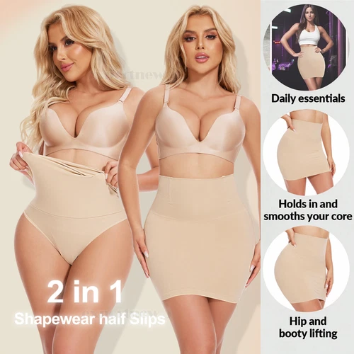 2 in 1 High Waist Shapewear Half Slip Tummy Control Skirt Body Shaper Underdress - Picture 6 of 23