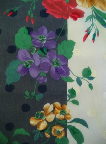 Seidiger Chiffon Schal bunte Blumen mit marineblauen & weißen Streifen 17 x 60" (43 x 152 - Bild 8 von 11