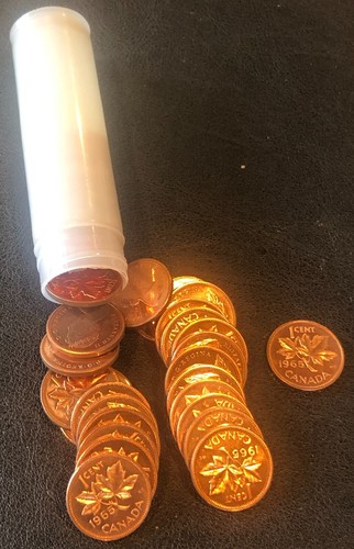 1965 Canadian Canada PROOF LIKE (50 Coins) COMPLETE ROLL 1 One Cent Pennies