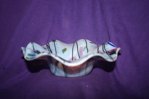 vintage fused glass bowl and plate set Milk glass confetti DX - Picture 7 of 8