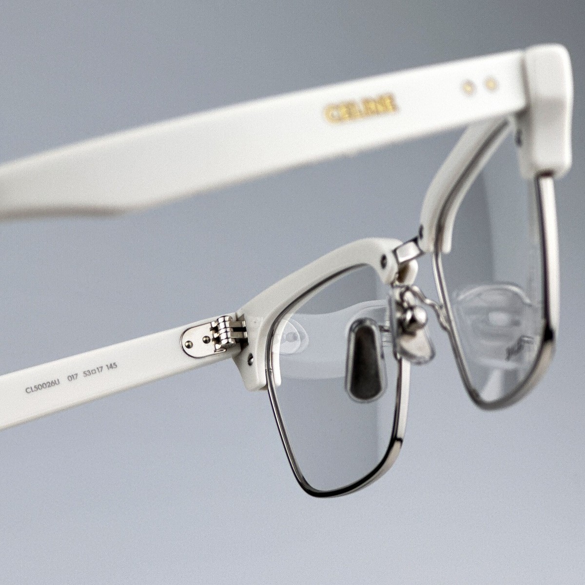NEW Celine CL50026U 017 Matte Palladium White Geometric Women Eyeglasses Celine Women Eyeglasses Palladium White Demo Geometric  main image 2