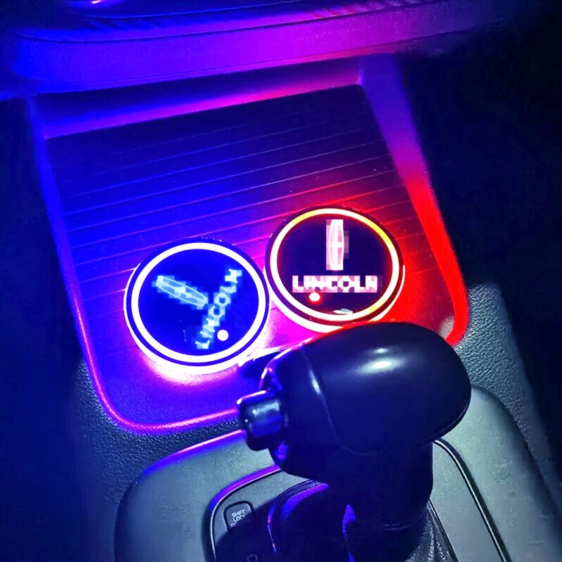 2x Car LED Cup Holder Coaster Interior USB 7Color Ambient Lights Kit for Lincoln Foto 3 de 4