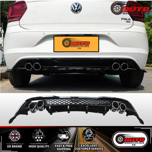 Volkswagen Polo MK6 Rear Valance Diffuser Gloss Black 'GTI Look' 2018+ - Picture 2 of 8