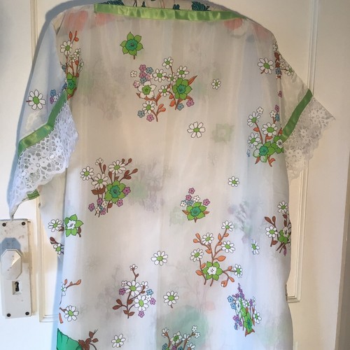 Vintage Retro 60-70s Sheer Floral Poppy Flowers Kaftan Dress Lace Handmade Large - Picture 4 of 12