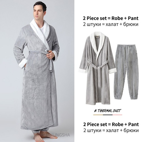 Herren Damen Übergröße langer Flanell Bademantel Koralle Fleece Bademantel Kleid Nachtwäsche - Bild 43 von 49