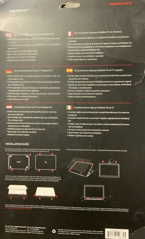 ⚡️Macally MacBook Pro 15 Case Cover with touch Bar Transparent (PROSHELLTB15) 🆕 - Image 2 of 2