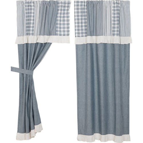 Sawyer Mill Blue Chambray Solid Short Panel W/ Attached Patchwork Valance - Picture 6 of 8