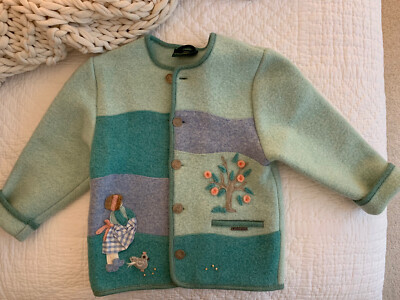 Vintage GIESSWEIN Austria Girl s Boiled Wool Jacket SZ 8 Embroidered Tree Girl