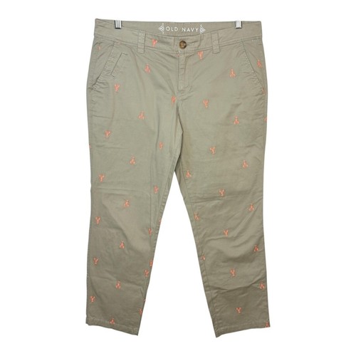 Old Navy Lobster Embroidered Khaki Pants Fisherman Beach Women Size 10 - Picture 3 of 9