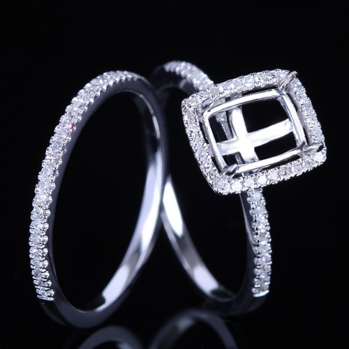 0.35ct Real Diamonds Setting Solid 10k White Gold Semi Mount Rings 8x6mm Emerald - Picture 2 of 4