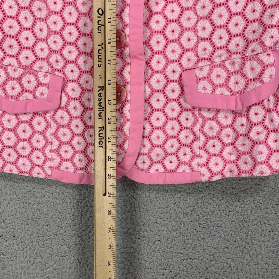 Chaqueta Blazer Dana Buchman Mujer Talla 6 Rosa Blanco Audaz Geométrica Ojales Foto 4 de 4