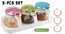 3 Pieces Spices Jar Set with Spoons and  holder, 300 ml