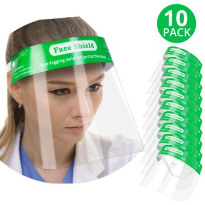 10 Pcs Reusable Safety Face Shield Full Protection Clear Anti-fog Visor Guard