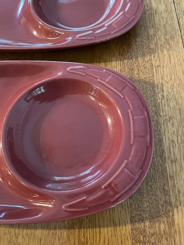 Longaberger Pottery Oval Divided Snack Soup Vegetable Tray Paprika Red - 2 Trays - Picture 3 of 6