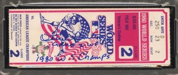 1980 Steve Carlton HOF Signed World Series Gm 2 Ticket PSADNA Certified Auto 9 - Image 2 of 4