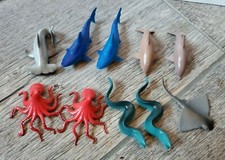 Sea Animal Educational Toy Figures Sharks Eels Octopus Dolphins 3"L  2"L