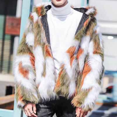 Men Outerwear Faux Fur Zip Parka Overcoat Coat Hooded Fleece Lined Jacket Tops