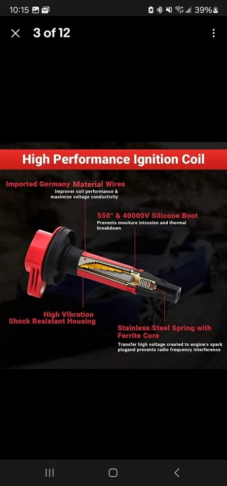 Paquete de 6 bobinas de encendido UF553 para Ford Explorer F150 Lincoln MKT Mazda 3,5 L 3,7 L V6 Foto 3 de 4