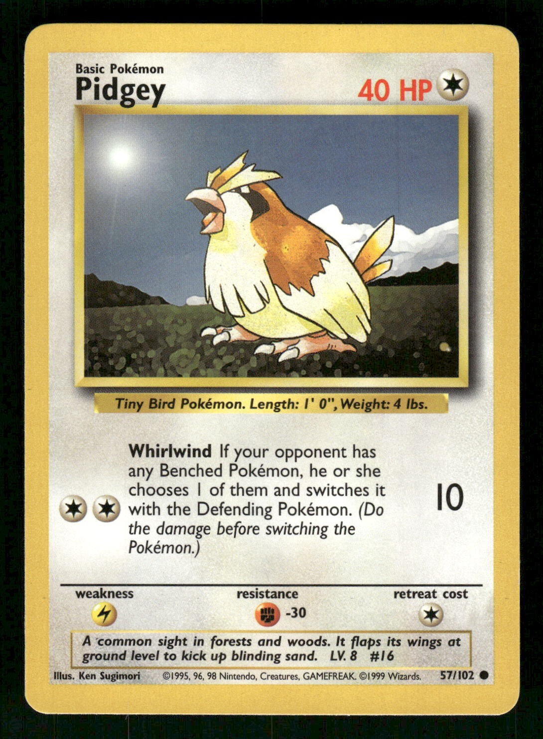 1999 Heavily Played Pokemon 57/102	Pidgey Base Set Non Holo English