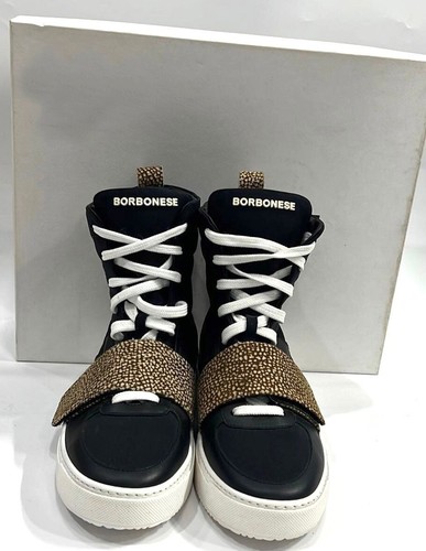 BORBONESE Sneaker alta pelle di vit./camoscio Donna Woman Nero Size Eu 38 BRB007 - Picture 3 of 6
