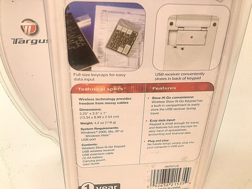 Targus Wireless Stow N Go Keypad w/ Built in USB Receiver Storage - Picture 4 of 5