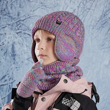 3pc Kids Winter Hat Scarf Glove Set Unisex Children Cap Knitted Scarf Cap Ear