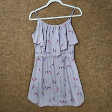 American Eagle Lavender Summer Dress Bird Print Ruffle Neck Adjustable Strap Sm