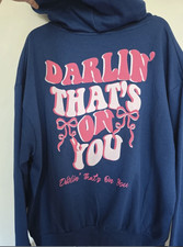 Skinnydip navy blue hoodie with pink lettering and design size L RRP �40