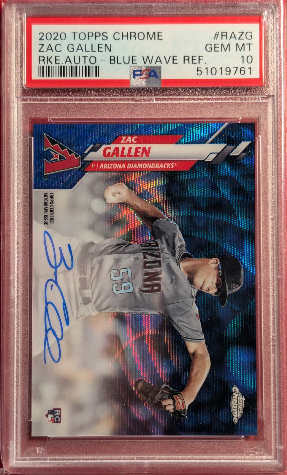 2020 Topps Chrome Autographs Blue Wave Refractor /150 #RAZG Zac Gallen  PSA 10