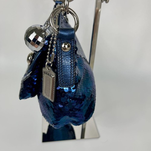 Coach 15381 Sequin Poppy 2Way Shoulder Handbag Blue Japan Limited Very Good - Picture 5 of 16