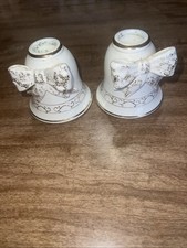 Lot de cloches de mariage vintage années 1940 Lefton avec noeud conique crème et or #1819